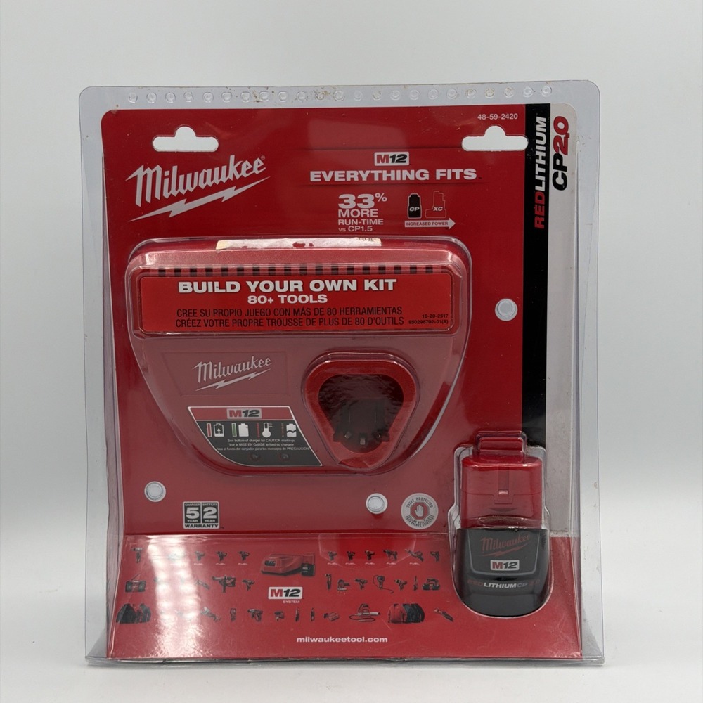 Milwaukee 48-59-2420 M12 RED LITHIUM Starter Kit w/ CP 2.0 Battery & Charger NOS